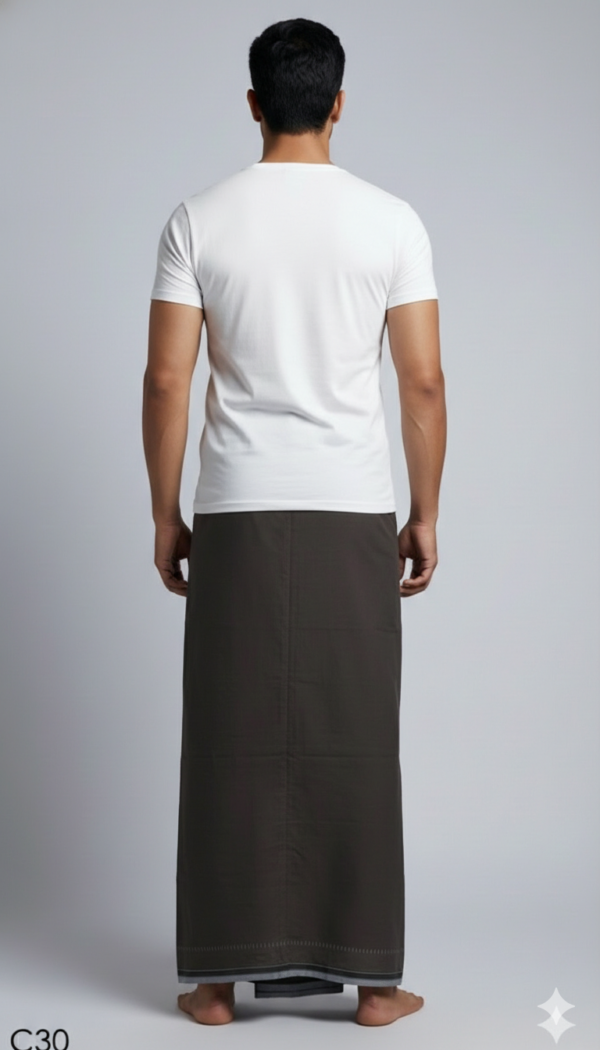 Men's Premium Cotton Lungi - Solid Dark Slate Brown (2.25 Meters) - C30