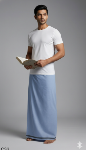 Men's Premium Cotton Lungi - Solid Silver Grey (2.25 Meters) - C32