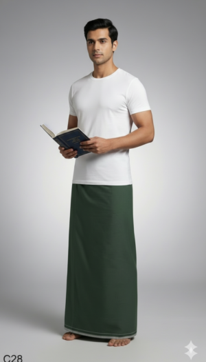 Men's Premium Cotton Lungi - Solid Turquoise Blue (2.25 Meters) - C28