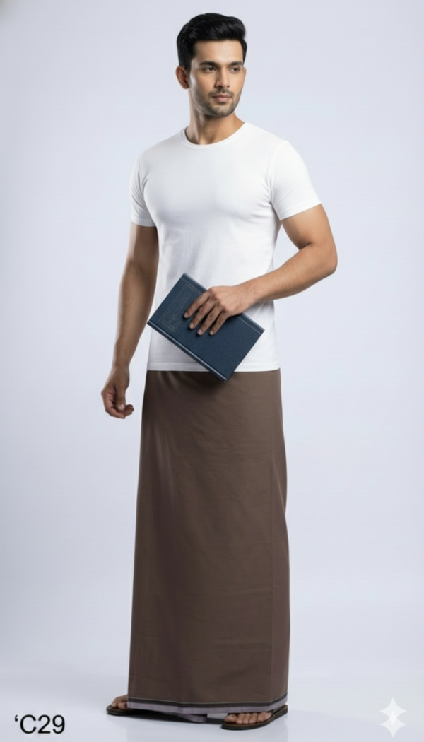 Men's Premium Cotton Lungi - Solid Earthy Brown (2.25 Meters) - C29