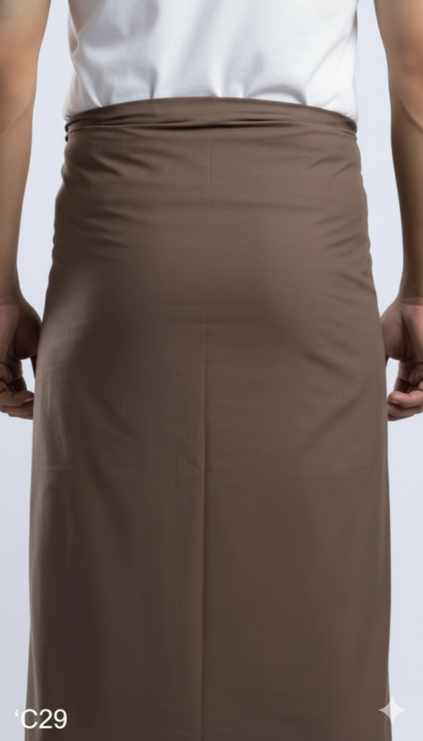 Men's Premium Cotton Lungi - Solid Earthy Brown (2.25 Meters) - C29