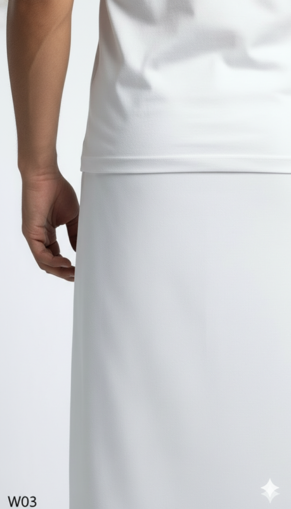 Men's Premium Cotton Lungi - Solid White with Minimalist Border (2.25 Meters) - W03