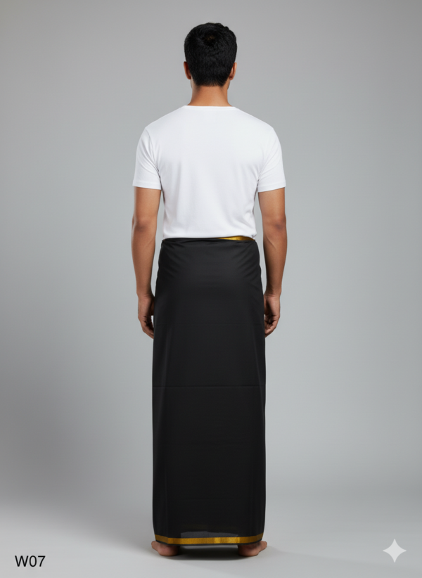 Men's Premium Cotton Lungi - Elegant Black with Gold Zari Border (2.25 Meters)