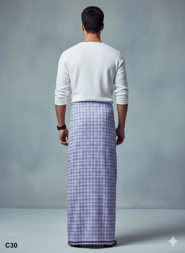Men's Premium Cotton Lungi - Lavender Checked Pattern (2.25 Meters) - C30