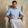 Men's Premium Cotton Lungi - Subtle Beige & Blue Checked Pattern (2.25 Meters) - C31