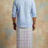 Men's Premium Cotton Lungi - Subtle Beige & Blue Checked Pattern (2.25 Meters) - C31