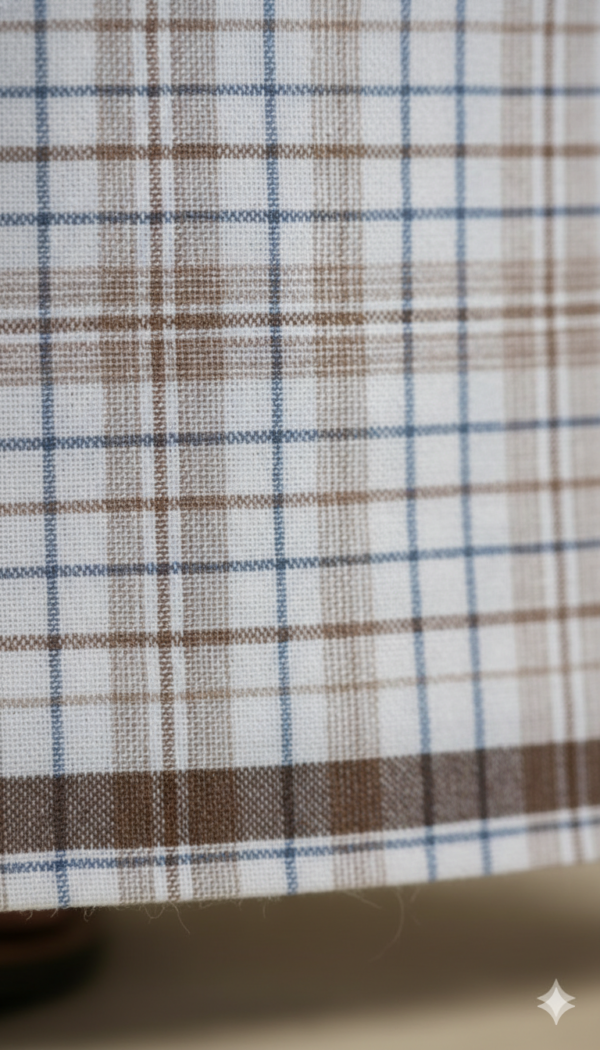 Men's Premium Cotton Lungi - Subtle Beige & Blue Checked Pattern (2.25 Meters) - C31