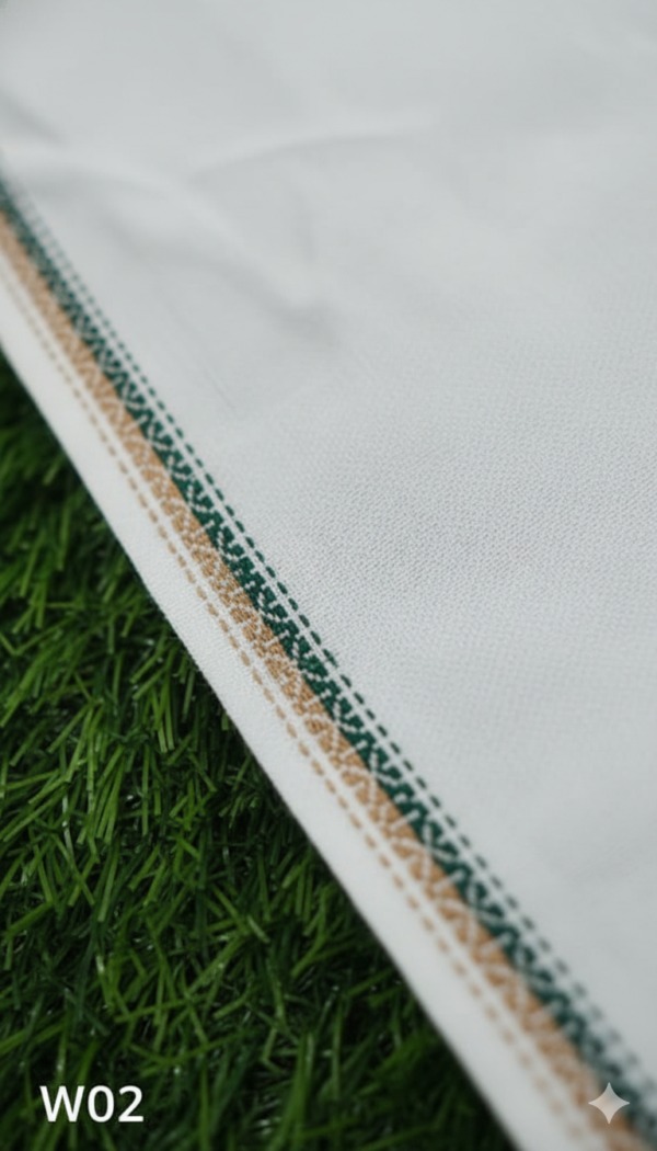 Men's Premium Cotton Lungi - Solid White with Traditional Border (2.25 Meters) - W02