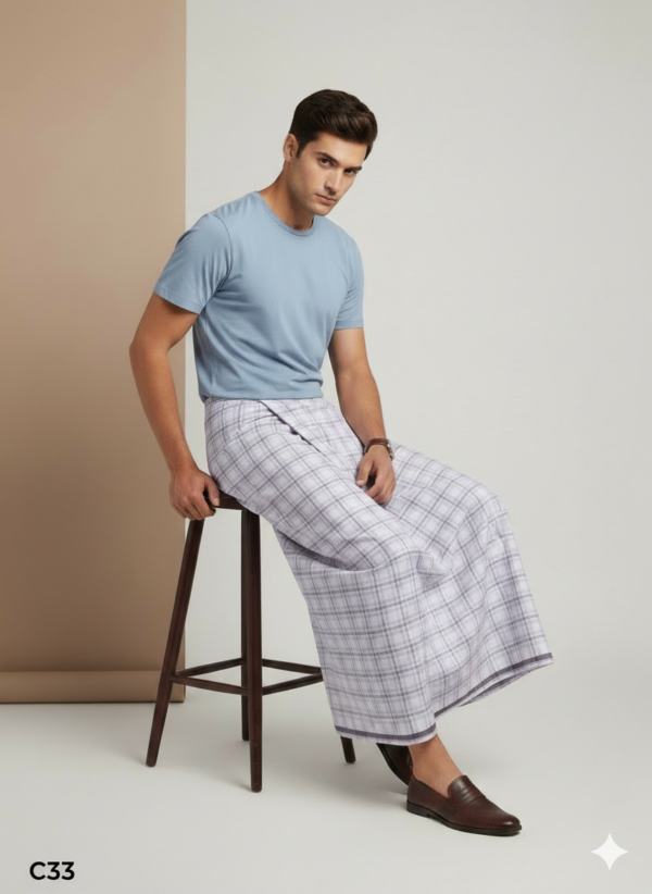 Generated Image February 17, 2026 - 7_56PM (1) Men's Premium Cotton Lungi - Fine Grey Micro-Checked Pattern (2.25 Meters) - C33