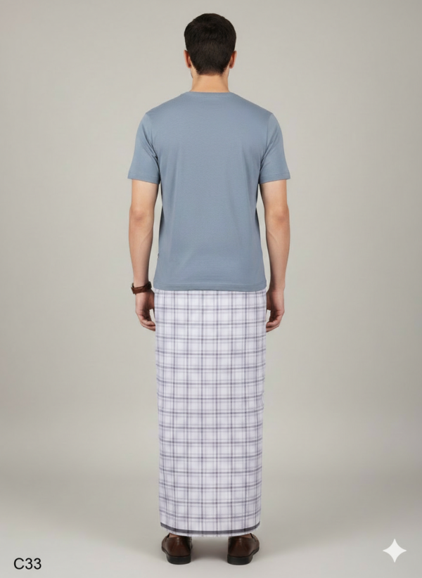Generated Image February 17, 2026 - 7_59PM Men's Premium Cotton Lungi - Fine Grey Micro-Checked Pattern (2.25 Meters) - C33