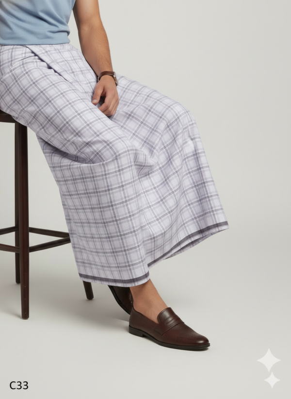 Generated Image February 17, 2026 - 8_00PM Men's Premium Cotton Lungi - Fine Grey Micro-Checked Pattern (2.25 Meters) - C33