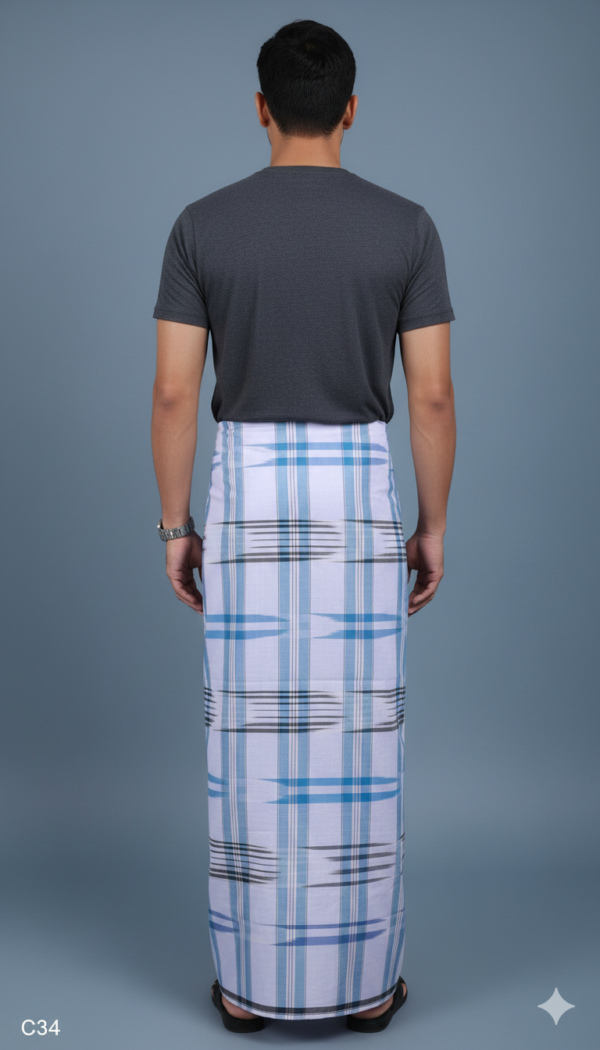 Generated Image February 17, 2026 - 8_15PM Men's Premium Cotton Lungi - Ocean Blue & Navy Bold Checked Pattern (2.25 Meters) - C34