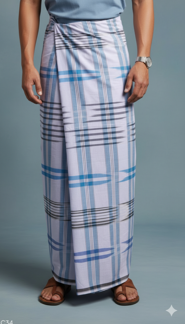 Generated Image February 17, 2026 - 8_23PM Men's Premium Cotton Lungi - Ocean Blue & Navy Bold Checked Pattern (2.25 Meters) - C34