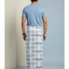Men's Premium Cotton Lungi - Bold Sky Blue & Charcoal Grid (2.25 Meters) - C43