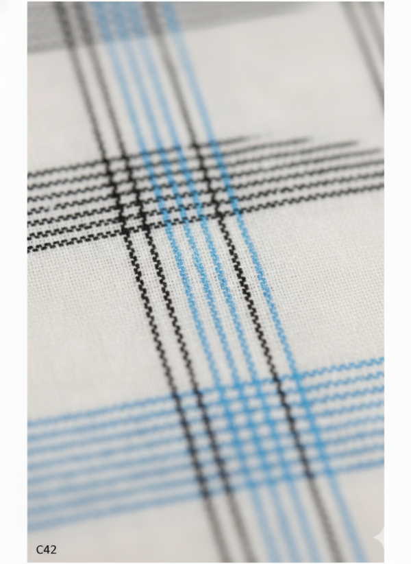 Men's Premium Cotton Lungi - Bold Sky Blue & Charcoal Grid (2.25 Meters) - C43
