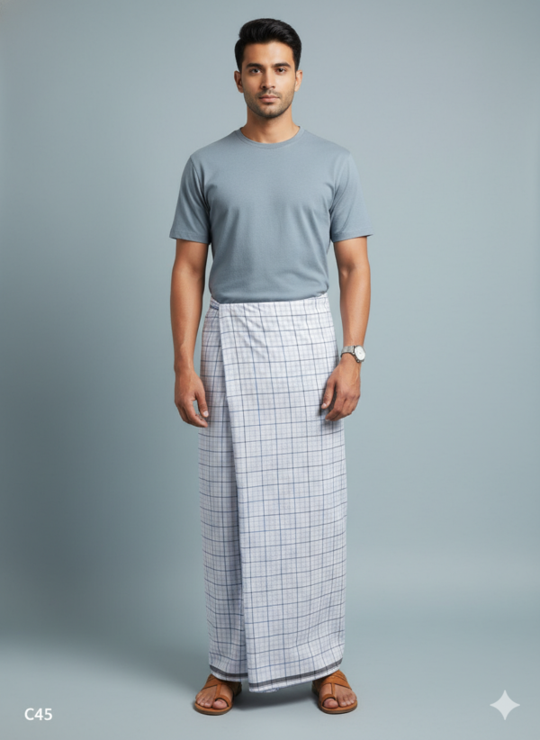 Men's Premium Cotton Lungi - Fine Charcoal & Grey Checked Pattern (2.25 Meters) - C45