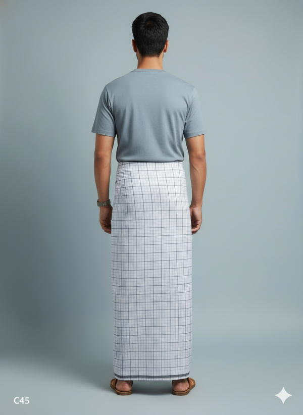 Men's Premium Cotton Lungi - Fine Charcoal & Grey Checked Pattern (2.25 Meters) - C45