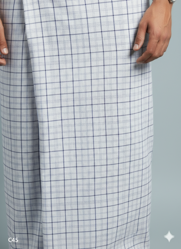 Men's Premium Cotton Lungi - Fine Charcoal & Grey Checked Pattern (2.25 Meters) - C45