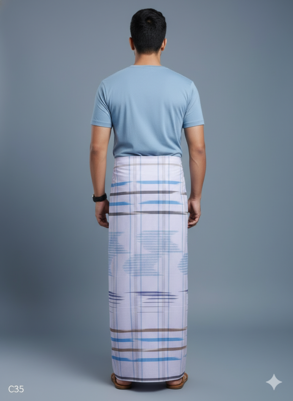 Generated Image February 19, 2026 - 7_27AM Men's Premium Cotton Lungi - Contemporary Blue & Earthy Striped Pattern (2.25 Meters) - C35