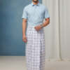 Men's Premium Cotton Lungi - Sky Blue & Earthy Checked Pattern (2.25 Meters) - C36