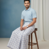 Men's Premium Cotton Lungi - Sky Blue & Earthy Checked Pattern (2.25 Meters) - C36