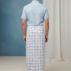 Men's Premium Cotton Lungi - Sky Blue & Earthy Checked Pattern (2.25 Meters) - C36