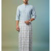 Men's Premium Cotton Lungi - Classic Grey & Blue Checked Pattern (2.25 Meters) - C37