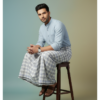 Men's Premium Cotton Lungi - Classic Grey & Blue Checked Pattern (2.25 Meters) - C37