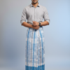 Men's Premium Cotton Lungi - Blue Checked Pattern with Bold Border (2.25 Meters) - C38