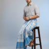 Men's Premium Cotton Lungi - Blue Checked Pattern with Bold Border (2.25 Meters) - C38