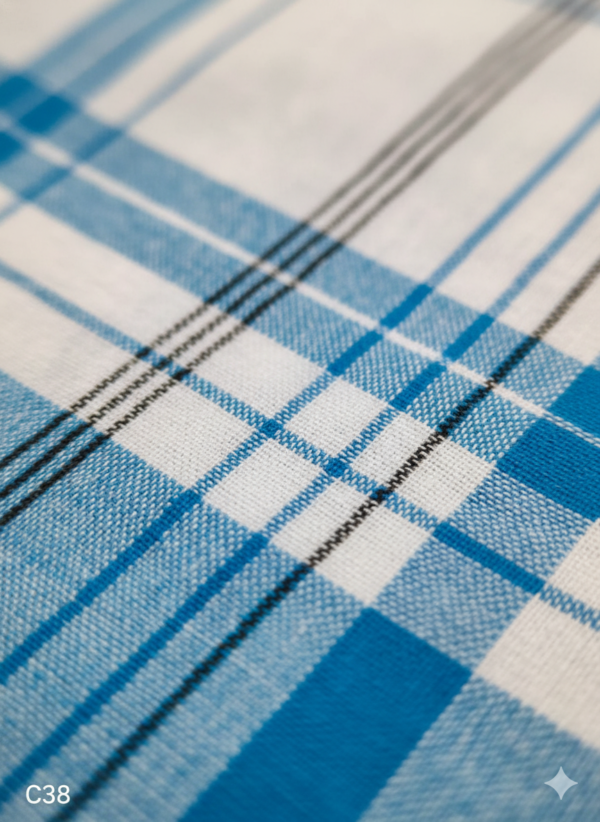 Men's Premium Cotton Lungi - Blue Checked Pattern with Bold Border (2.25 Meters) - C38