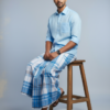 Men's Premium Cotton Lungi - Sky Blue & White Broad Checked Pattern (2.25 Meters) - C39