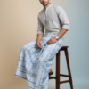 Men's Premium Cotton Lungi - Sky Blue with Contemporary Striped Pattern (2.25 Meters) - C40