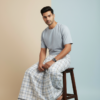 Men's Premium Cotton Lungi - Blue & Grey Checked Pattern (2.25 Meters) - C41