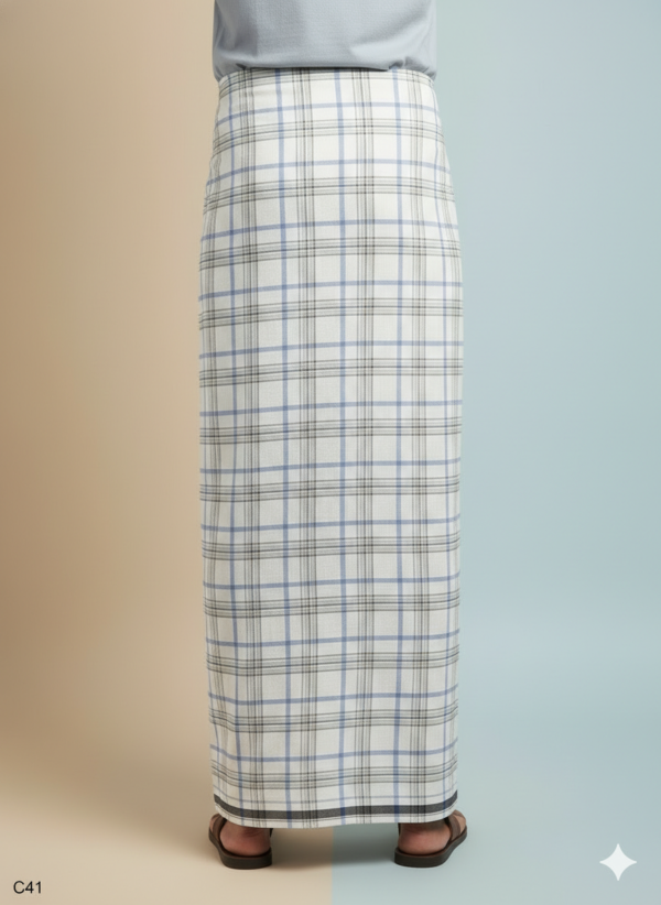 Men's Premium Cotton Lungi - Blue & Grey Checked Pattern (2.25 Meters) - C41