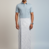 Men's Premium Cotton Lungi - Subtle Blue & Grey Checked Pattern (2.25 Meters) - C42