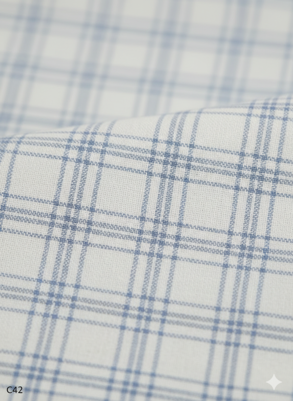 Men's Premium Cotton Lungi - Subtle Blue & Grey Checked Pattern (2.25 Meters) - C42
