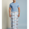 Men's Premium Cotton Lungi - Bold Sky Blue & Charcoal Grid (2.25 Meters) - C43