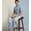 Men's Premium Cotton Lungi - Bold Sky Blue & Charcoal Grid (2.25 Meters) - C43