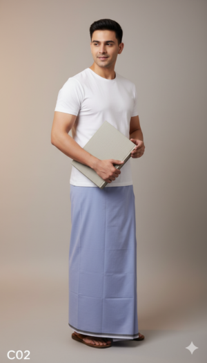 Men's Premium Cotton Lungi - Solid Serene Blue (2.25 Meters) - C02