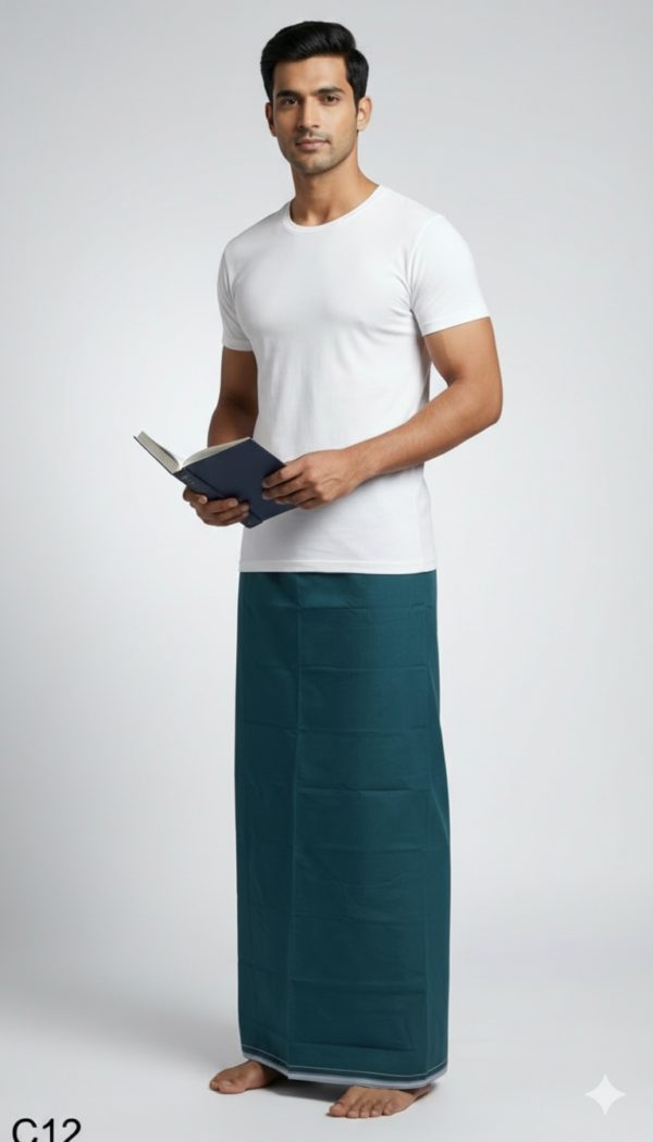 Men's Premium Cotton Lungi - Solid Deep Teal (2.25 Meters) - C12