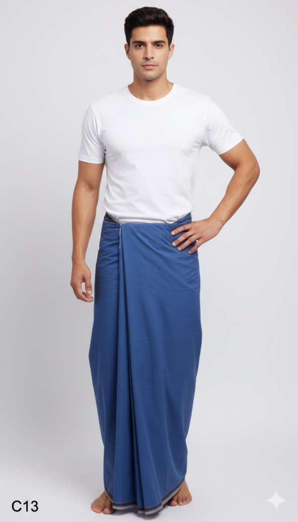 Generated Image January 31, 2026 - 8_04AM Men's Premium Cotton Lungi - Solid Royal Blue (2.25 Meters) - C13