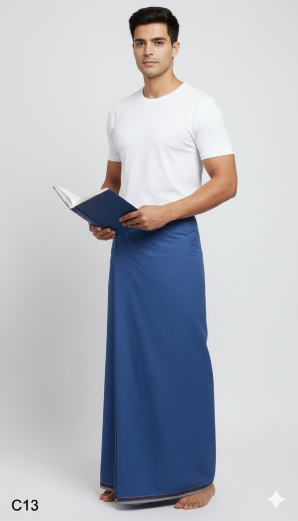 Generated Image January 31, 2026 - 8_10AM Men's Premium Cotton Lungi - Solid Royal Blue (2.25 Meters) - C13