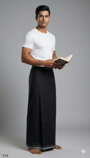 Generated Image January 31, 2026 - 8_49AM Men's Premium Cotton Lungi - Solid Jet Black (2.25 Meters) - C14