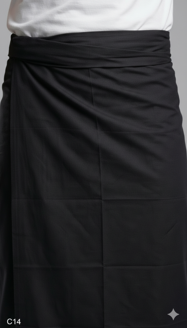 Men's Premium Cotton Lungi - Solid Jet Black (2.25 Meters) - C14