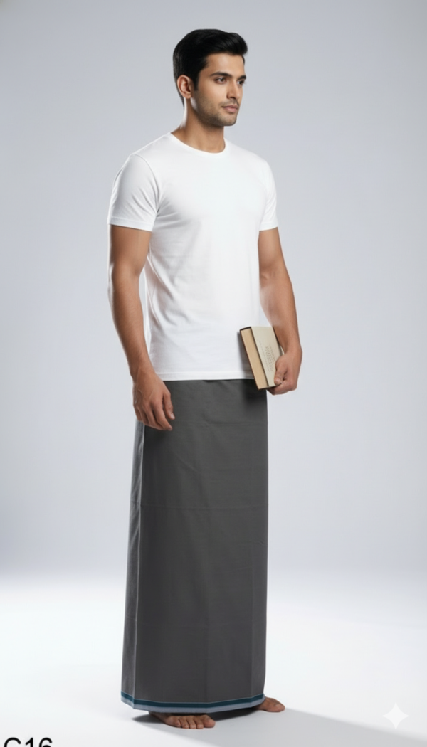 Men's Premium Cotton Lungi - Solid Bottle Green (2.25 Meters) - C16