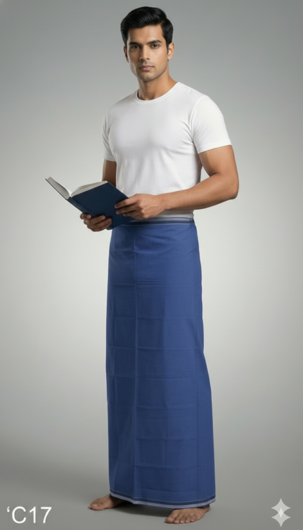 Men's Premium Cotton Lungi - Solid Navy Blue (2.25 Meters) - C17