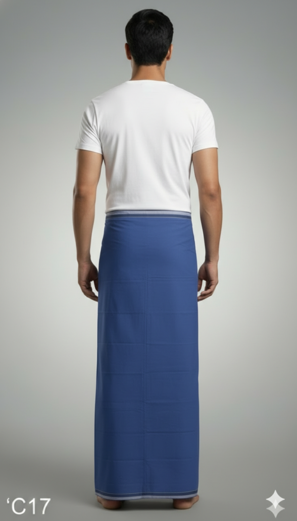 Men's Premium Cotton Lungi - Solid Navy Blue (2.25 Meters) - C17