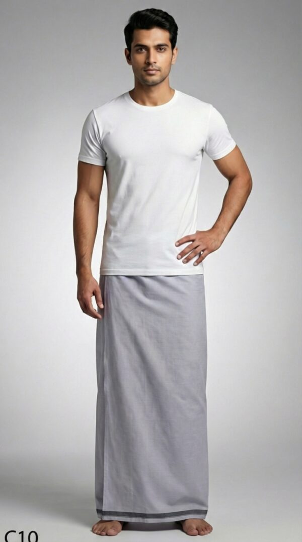 Men's Premium Cotton Lungi - Solid Pure White (2.25 Meters) - C10