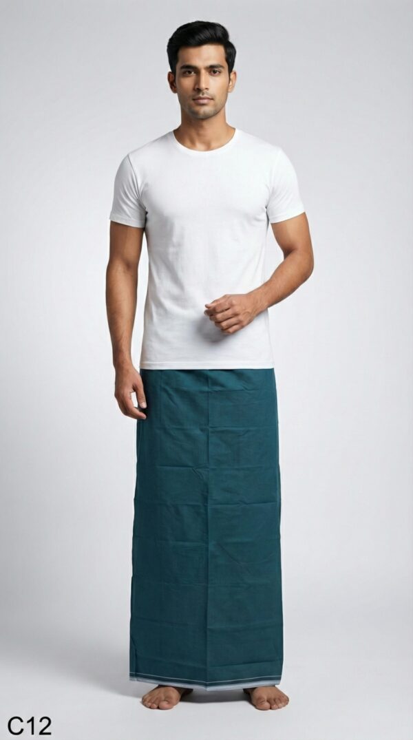 Men's Premium Cotton Lungi - Solid Deep Teal (2.25 Meters) - C12